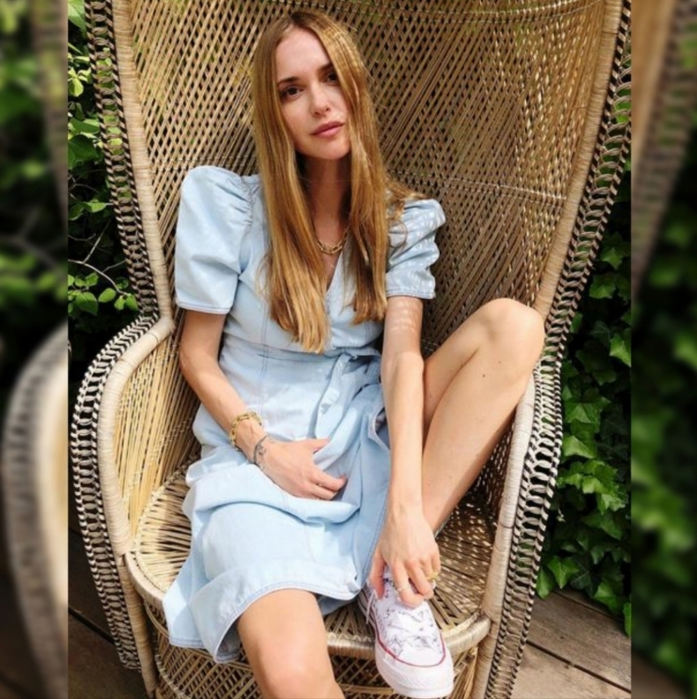 NWOT Kate spade wrap puff sleeve denim dress.
